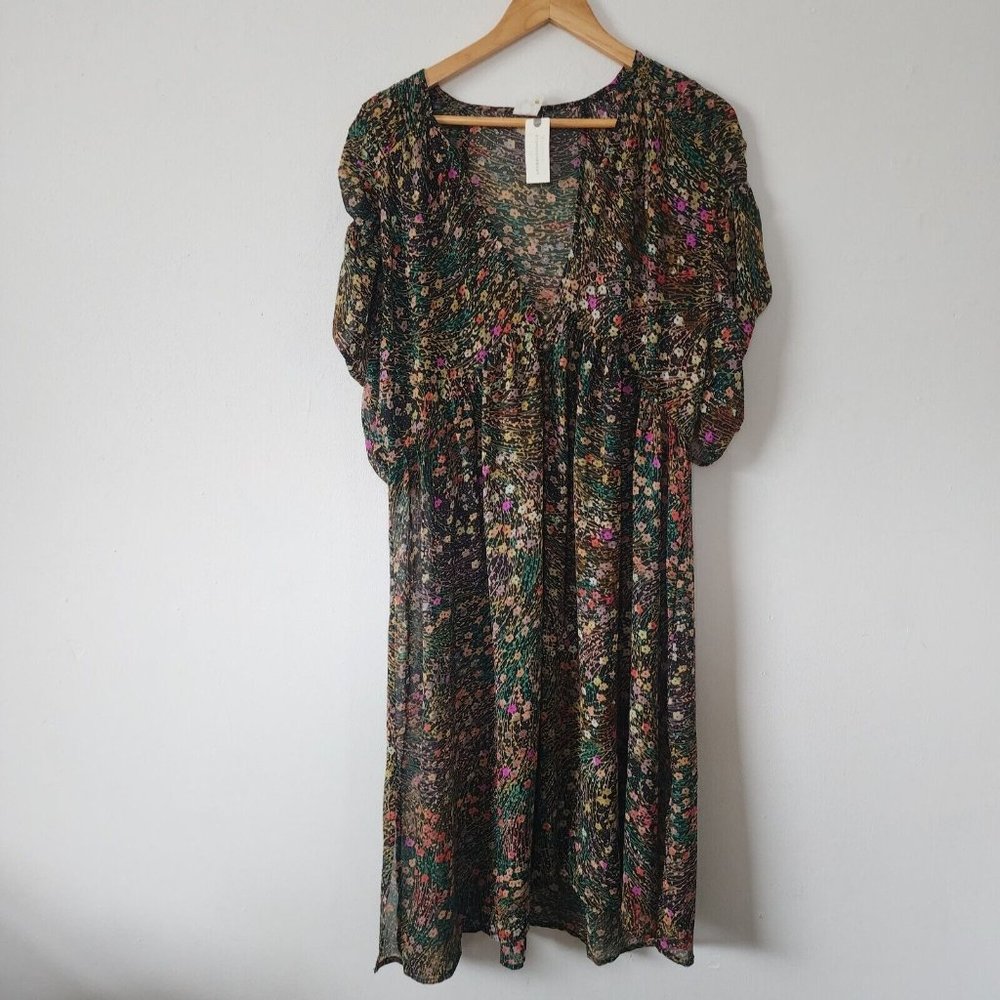Akimi Kin Anthropologie Sheer Floral Dress NWT Large Black - Picture 8 of 8